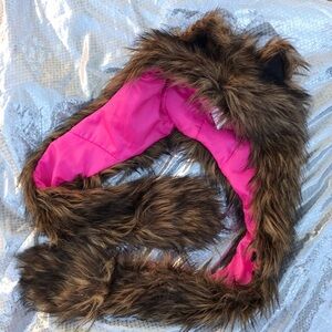Festival faux animal fur hat w/ ears rave party Burning Man Skaist Taylor brown